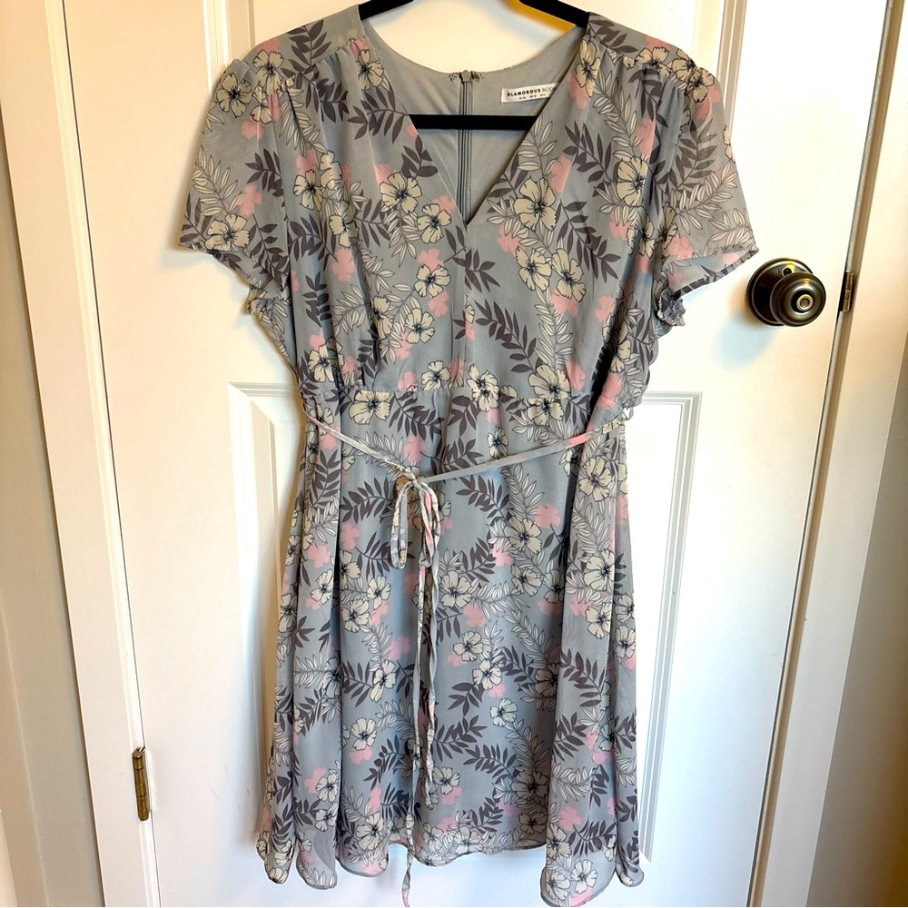 Glamorous Bloom Mini Wrap Maternity Dress With Tie Waist In Blue Floral - US 6